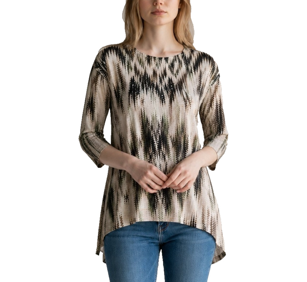 French Blue Womens Pullover High-Low Tunic Tee Size S Green Studded Front Top